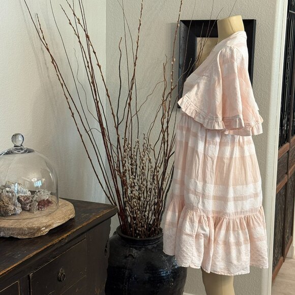 PEARL & CAVIAR Baby Doll Dress soft pink and white wide stripes / ruffled accent - Picture 4 of 7
